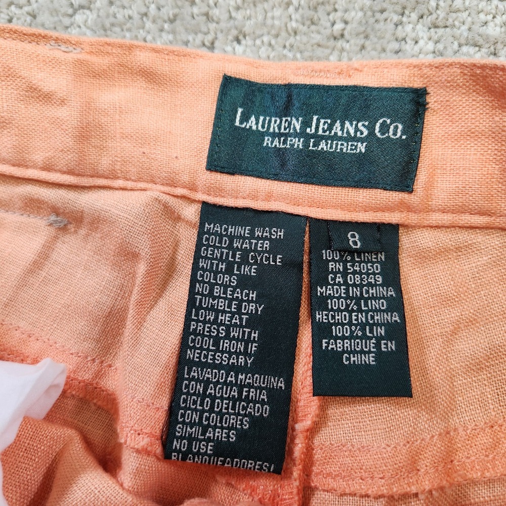 Ralph Lauren Pants Women 8 Linen Wide Leg Crop Capris Orange High Rise Boho - Picture 3 of 10
